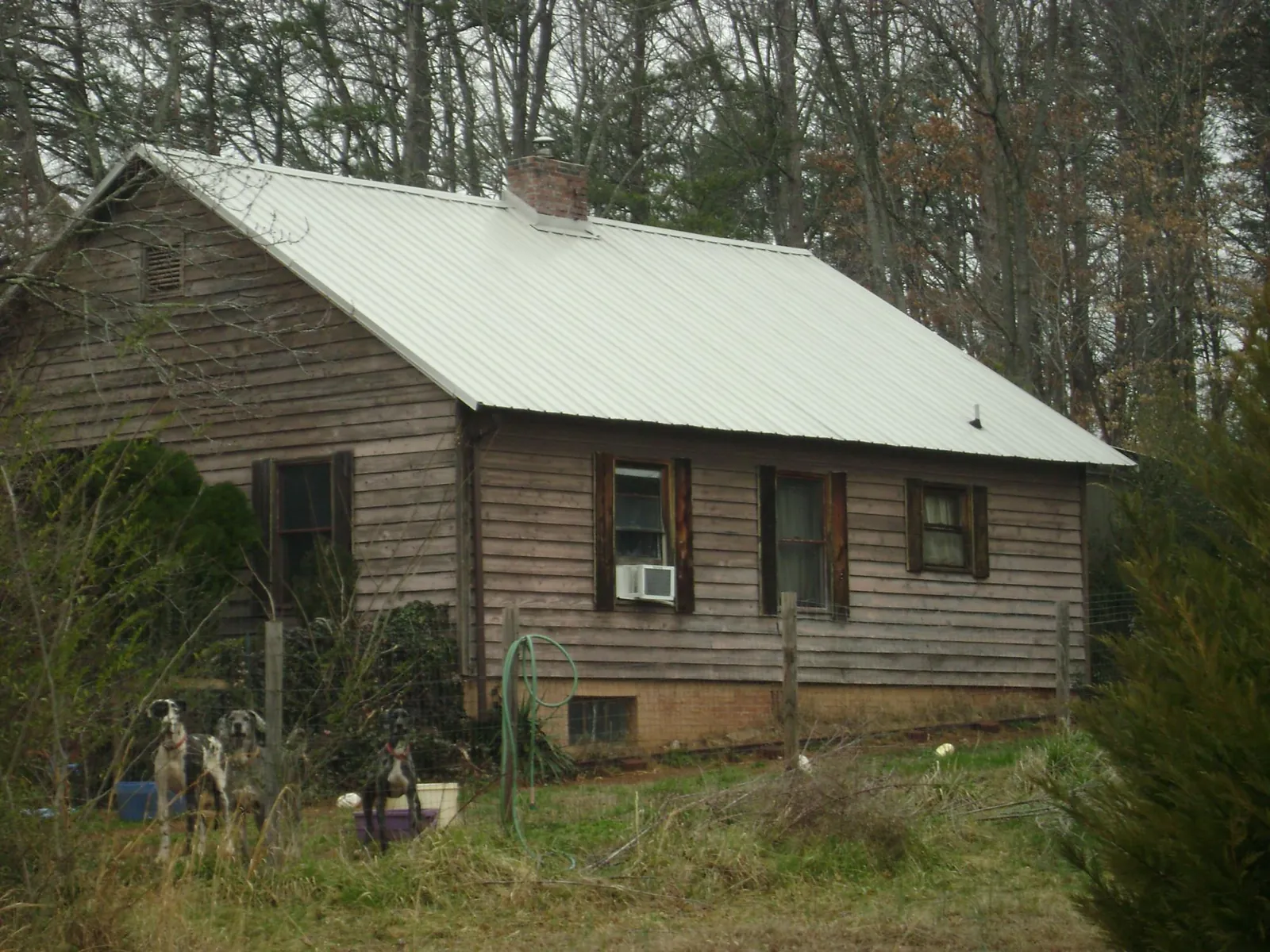 White metal roof on an old wood sided farmhouse, from a Asphalt Shingle Roof Repair job in Morrow